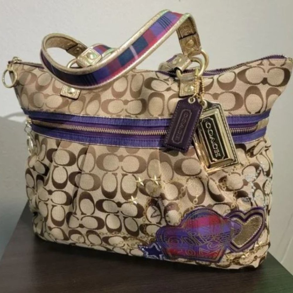Coach Poppy Tartan Plaid Applique Glam Bag